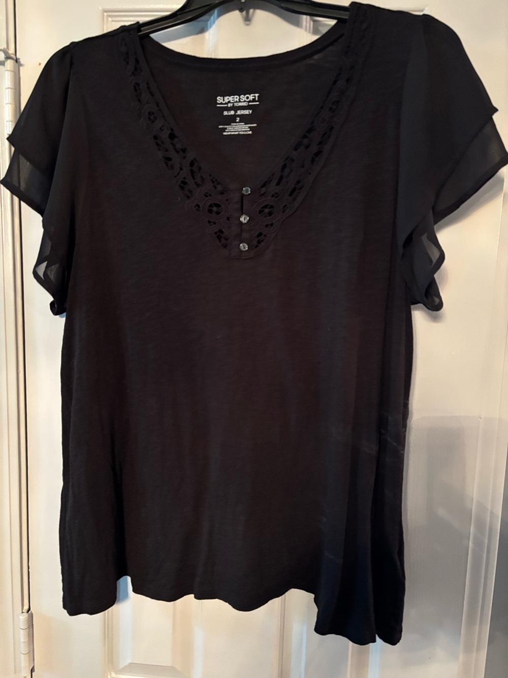 Torrid Super Soft Slub Jersey Black Lace V-Neck Top
